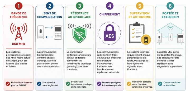 critères de selection centrale alarme radio hybride infographie