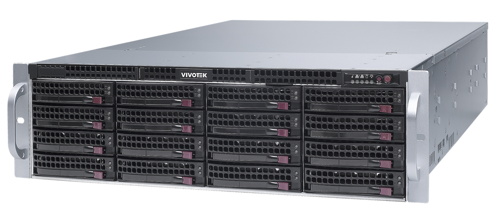 H.265, 64CH, 1 HDMI+ 1 DP + 1 DVI +1 VGA, 1080P @ 450 fps, 16 Hot-swappable HDD, RAID 0/1/5/6/10/50/60, 2 LAN(2.5 Giga), Redundant power, Redundant Failover server, VSS Pro