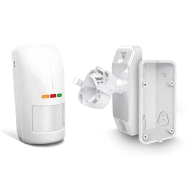 Détecteur de mouvement extérieur à double technologie (blanc, IP-54, BRACKET d'angle et BRACKET à rotule inclus)