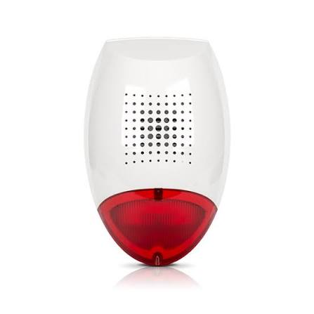 [SD-3001 R] Sirène optique et acoustique extérieure (boîtier PC-LEXAN, rouge, bouclier métallique, signal dynamique, raccordement possible de batterie de secours 12V / 1,2 Ah)