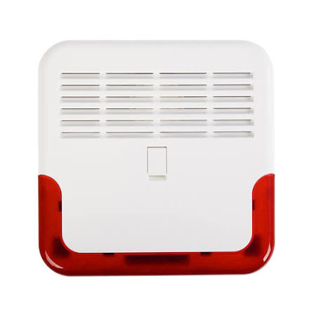 [SP-6500 R] Sirène optique et acoustique extérieure (boîtier PC-LEXAN, rouge, bouclier métallique, PIEZO, raccordement possible de la batterie de secours 12V / 2,3 Ah)